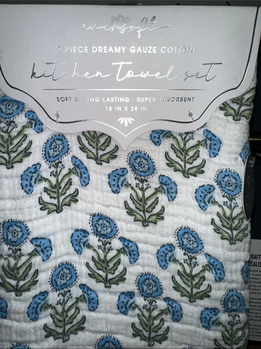 Blue Floral block print Gauze Cotton Kitchen Towel Set